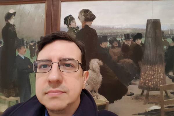 Giuseppe De Nittis Le corse al Bois de Boulogne. Nella tribuna accanto alla stufa sulla seggiola